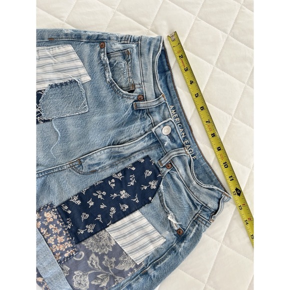 American Eagle Patchwork Denim Shorts US 2 Womens High Rise Cuffed Boho Festival - Picture 6 of 7